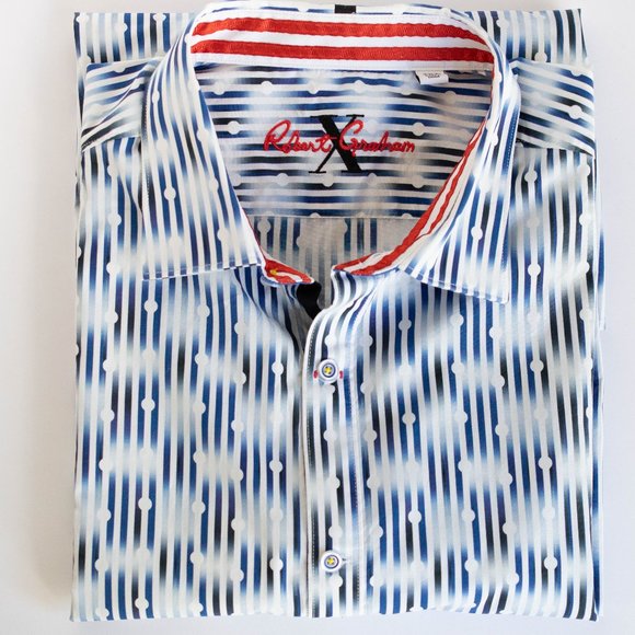 Robert Graham Mens Smart Casual Shirt, White & Blue, Contrast Cuffs, Size 2XL - Picture 4 of 13